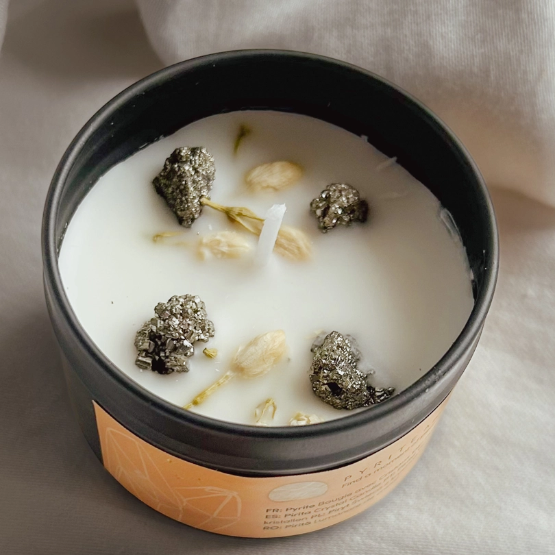 candele naturali con cristalli